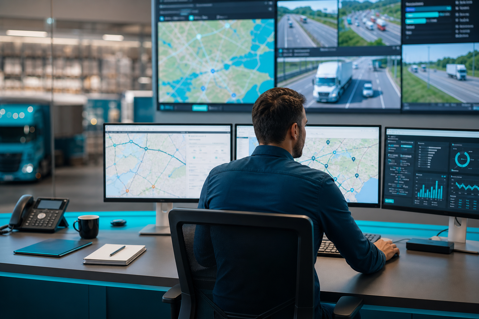 Centro de control logístico con monitoreo de operaciones